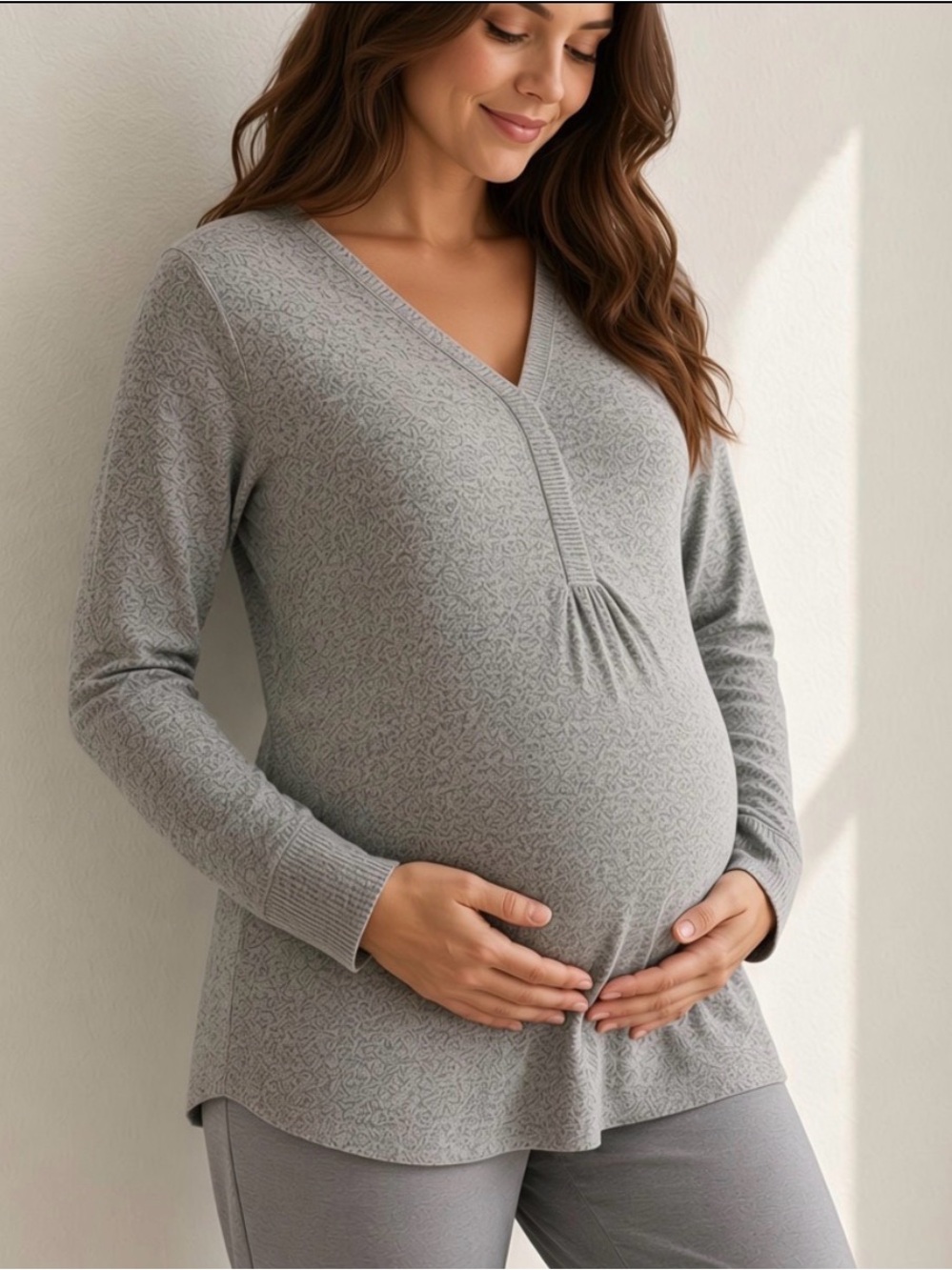 Motherhood Gray V-Neck Long Sleeve Maternity Top